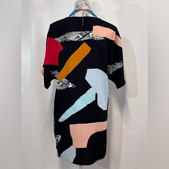 🛍️BAR III Black with red and orange abstract print shirt dress size‎ XS. - Picture 6 of 11